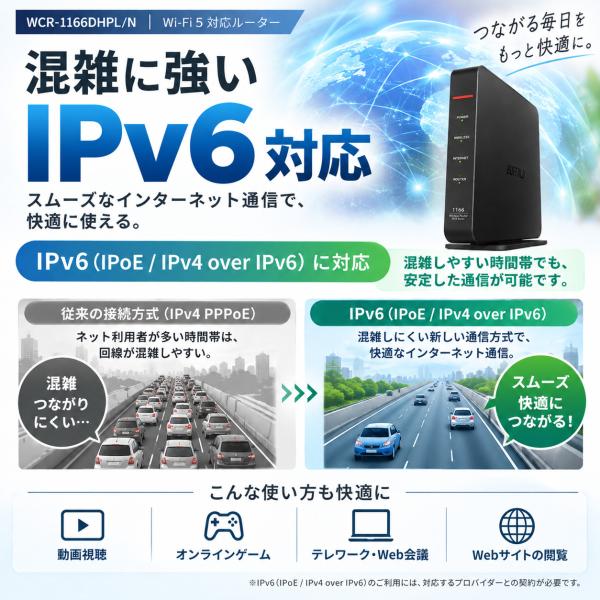 �y3�N�ۏ؁zBUFFALO �o�b�t�@���[ WCR-1166DHPL/N ���[�^�[ �ŒZ�������� Wi-Fi5 IPv6 ����LAN WiFi ����LAN ���[�^�[ �����e�@ �������[�^�[ WiFi���[�^�[ ���i�摜5