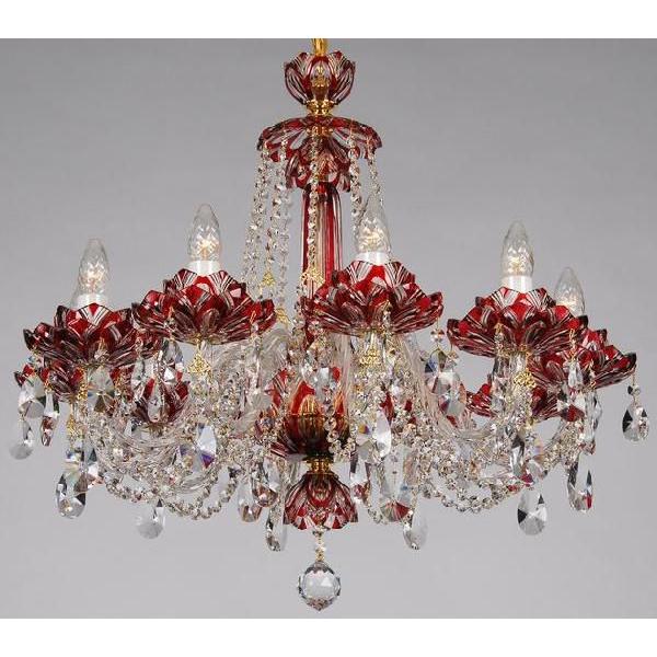 イタリア製ローズピンク切子クリスタル シャンデリアライト