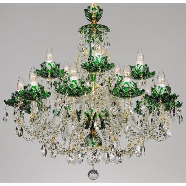 シャンデリア CH-15ロータス・グリーン 緑切子 蓮の花 15灯 高級