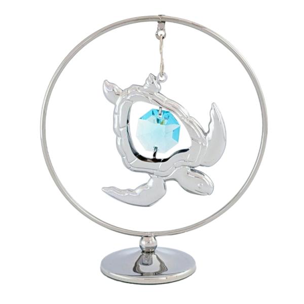 ◆商品名：かわいい海亀の置物◆サイズ / 高さ：８cm　幅：７．１cm◆材質 / 金属部：クローム コーティング　ガラス部 / 使用部材：スワロフスキー クリスタル◆クリスタルの色：　アンティーク グリーン（薄緑色）14mm×1個（ シャン...