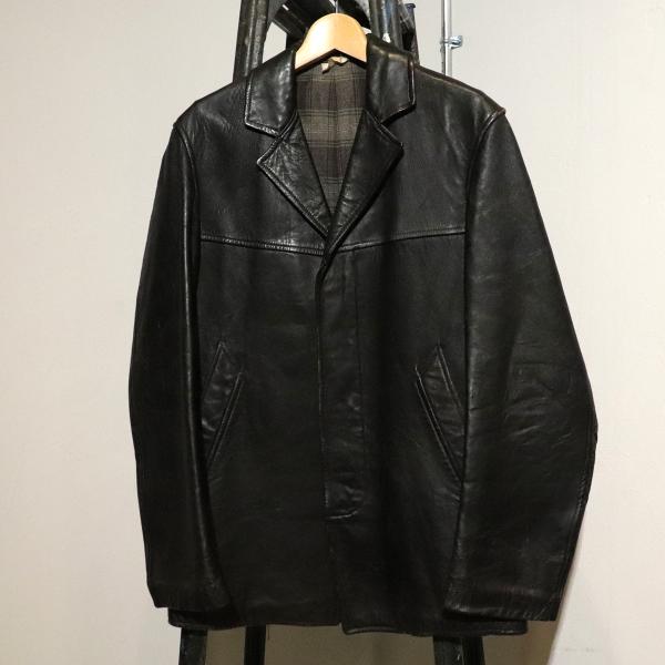 ヴィンテージレザージャケット フランス製 裏地チェック ビンテージ 