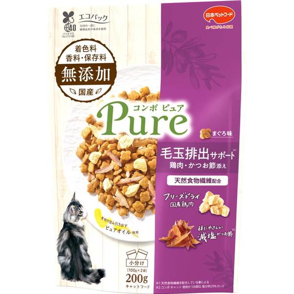 他サイト： 日本ペット　コンボ　ピュア　キャット　毛玉排出サポート　まぐろ味・鶏肉・かつお節添え　200gの商品画像
