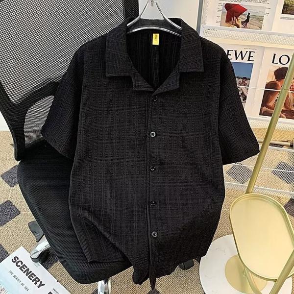 シャツ メンズ 半袖 夏 凹凸 ワッフル オープンカラー シャツ 半袖 メンズ カジュアル ファッション きれいめ ルーズ オーバーサイズ