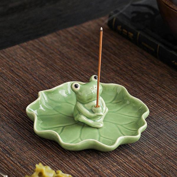 香炉 お香立て お線香立て セラミック 蓮の花と蓮の葉 かわいい