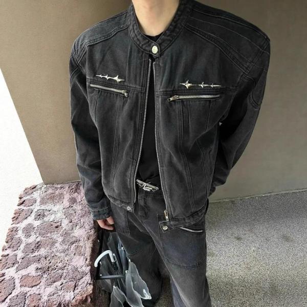 デニムジャケット メンズ 秋 ブルゾン スタンドカラー ライダース ワークジャケット ジージャン アウター ゆったり ストリート 綿 春秋