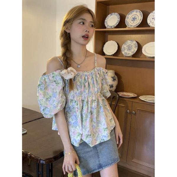 【美品】ADORE フレアスリーブ 花柄 フリル ブラウス 定価3,8万 日本製 ブラウス 花柄 レディース オフショルダー トップス 夏 肩出し