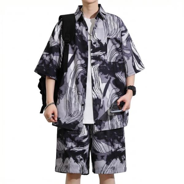 セットアップ メンズ 上下セット 半袖 総柄シャツ ハーフパンツ ビッグ