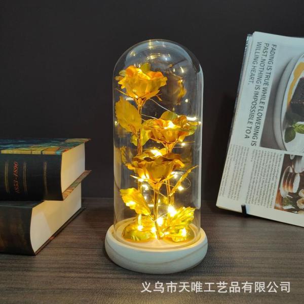 ガラスドーム 枯れない花 プリザーブドフラワー プレゼント 三輪 スズ箔 LEDライト ギフト インテリア 手作り 癒しグッズ 妻 彼女