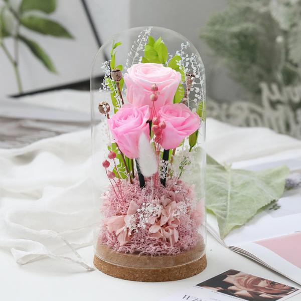 ガラスドーム 永遠の花 プリザーブドフラワー プレゼント コルク台座