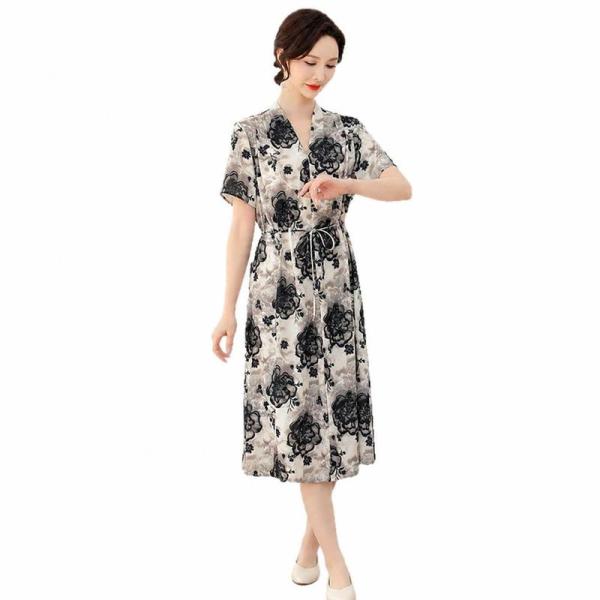 半袖ワンピース 花柄 ミモレ丈 ドレス レディース 40代 50代 大人向け