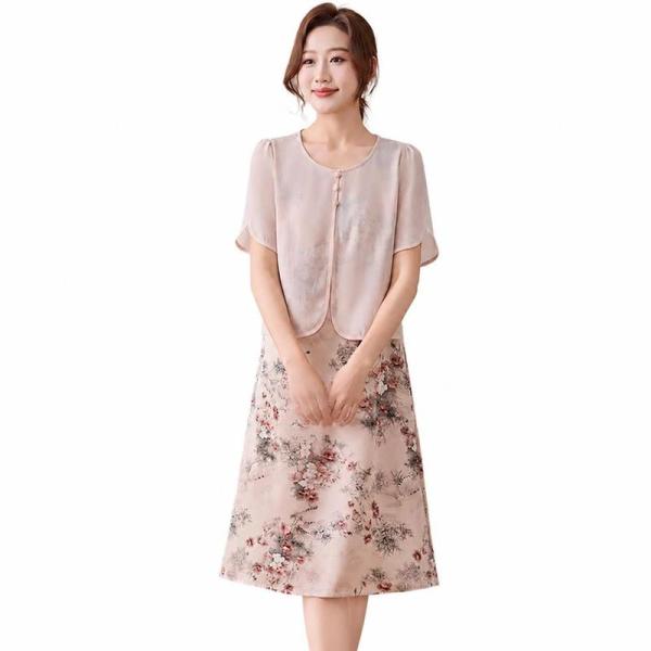 ワンピース レディースドレス 花柄 レトロ チャイナ風 膝丈 半袖 春夏