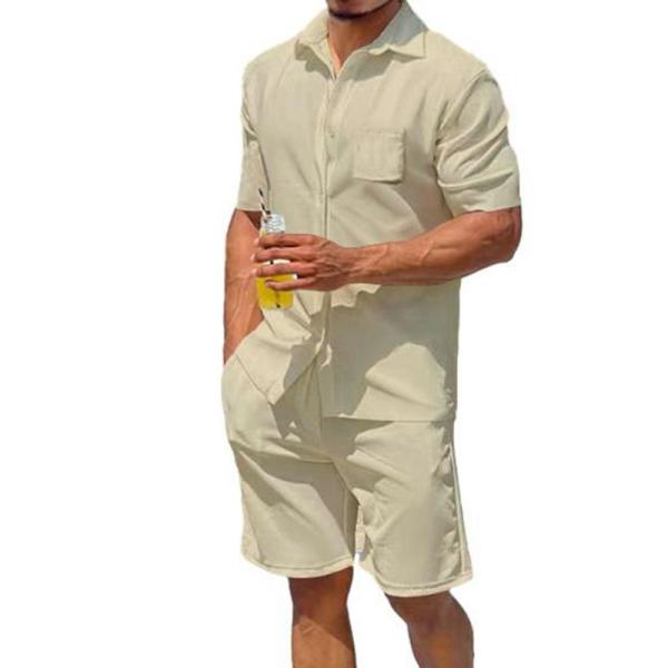 上下セット アロハシャツ 前開き メンズ ビーチシャツ 半袖 無地 夏服