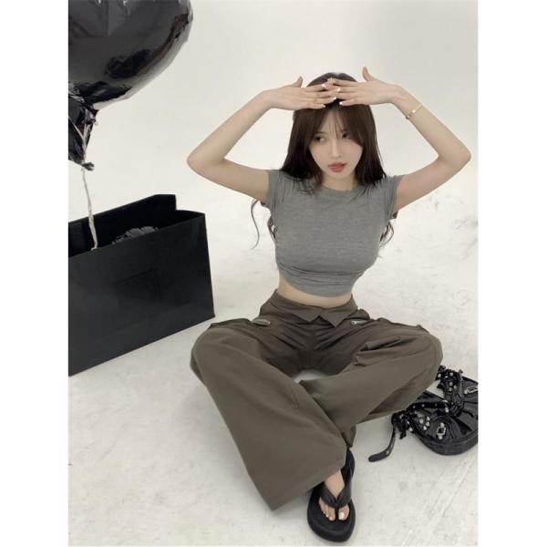 Tシャツ レディース 半袖 ショート丈 クロップド丈 トップス 韓国