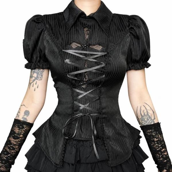 Addi Ctrap ダークコア ブラウス ゴシック ゴスロリ レースアップ サブカル レディース ブラウス トップス シャツ ゴスロリ ゴシック