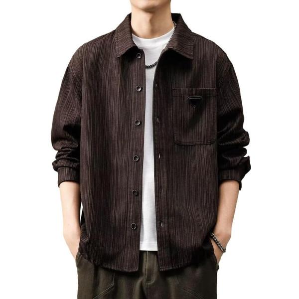 ストライプ柄 長袖 メンズ カジュアル 開襟シャツ 紳士 シャツ