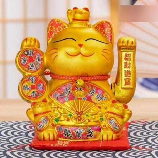 24KGP金色と銀色の招き猫と福の置物 電動招き猫 ゴールド色 置物 磁器製 金運大来福 大型プレミアムモデル