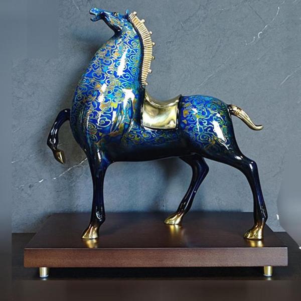 鮮やかで繊細な色彩の竜と馬の装飾プレート 縁起物 インテリア 置物 風水グッズ 馬 置物 干支 午 財運 縁起物 銅製 オフィス 商売繁盛祈願