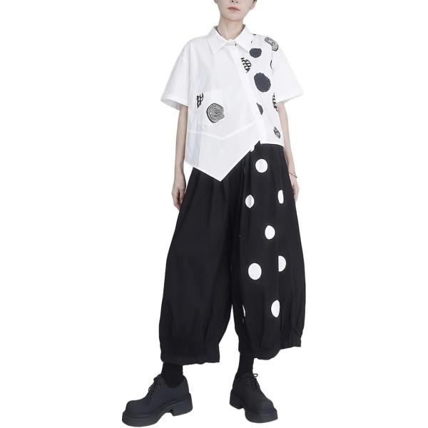 ワイドパンツ レディース サルエルパンツ ドット柄 水玉
