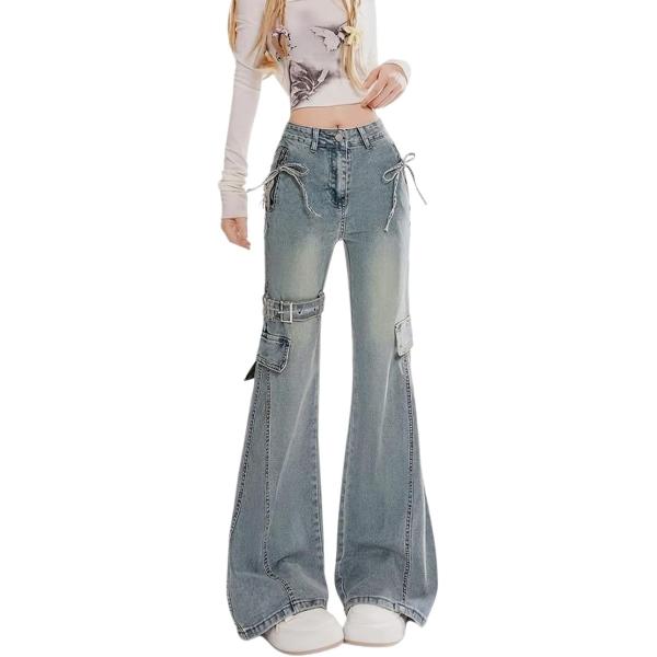 ベルボトム レディース デニム パンツ Y2K ファッション リボン ベルト