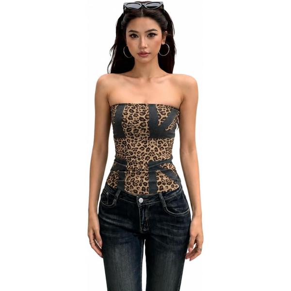 ベアトップ ヒョウ柄 レディース セクシー チューブトップ ギャル服