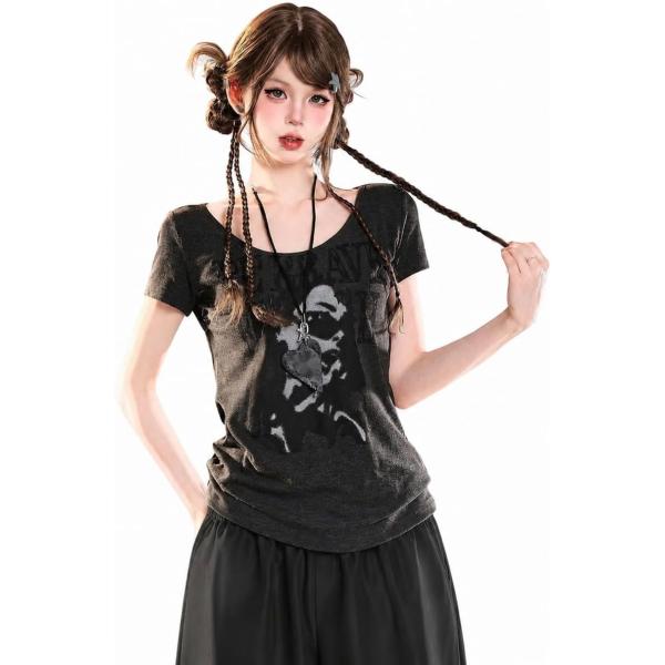 Tシャツ レディース 半袖 Y2K パンク ロック グラフィック プリント