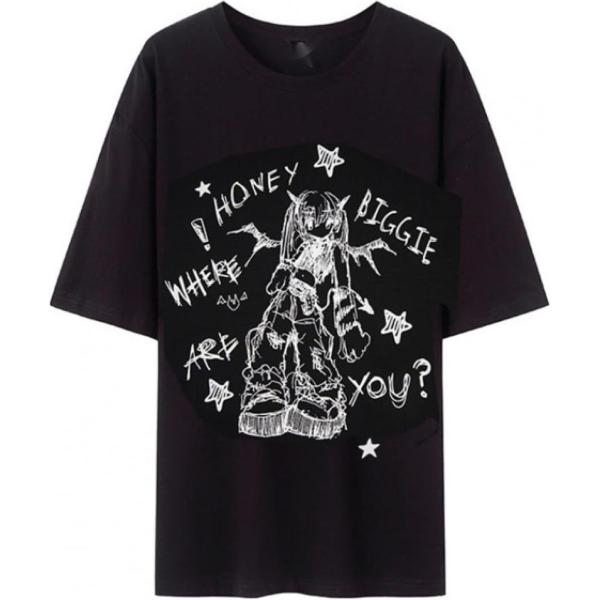 Tシャツ レディース 半袖 プリント クルーネック 地雷系 サブカル