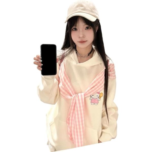 パーカー レディース フーディー ゆったり ギンガムチェック リボン