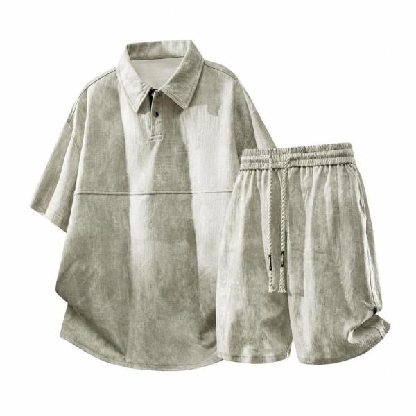 セットアップ メンズ 半袖 ポロシャツ ハーフパンツ 上下セット 夏服 襟付き ゆったり 2点セット タイダイ柄 接触冷感 吸汗速乾