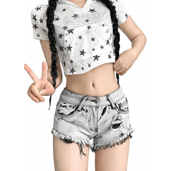 0*7様 Y2K 希少♡ EVISU エビス ローライズ ショート デニム パン デニム ショートパンツ レディース ホットパンツ ダメージ ローライズ