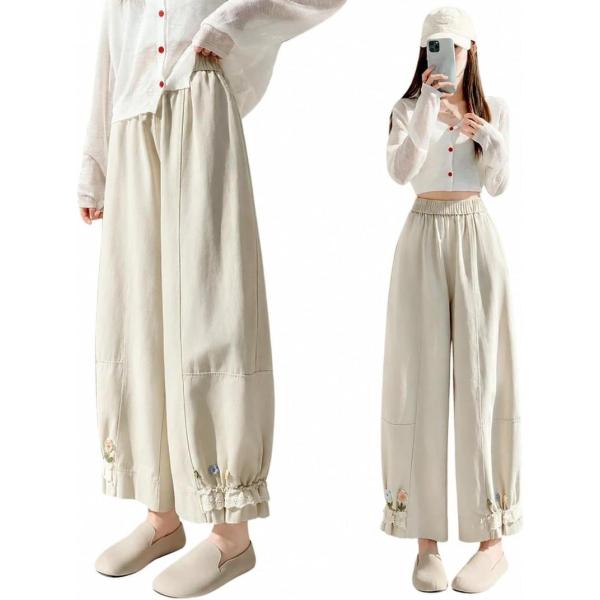 バルーンパンツ レディース サルエル 夏 薄手 ゆったり クロップド