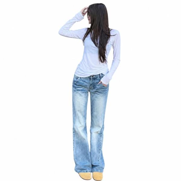 ジーンズ レディース デニムパンツ Y2K ストレート ローライズ ロング