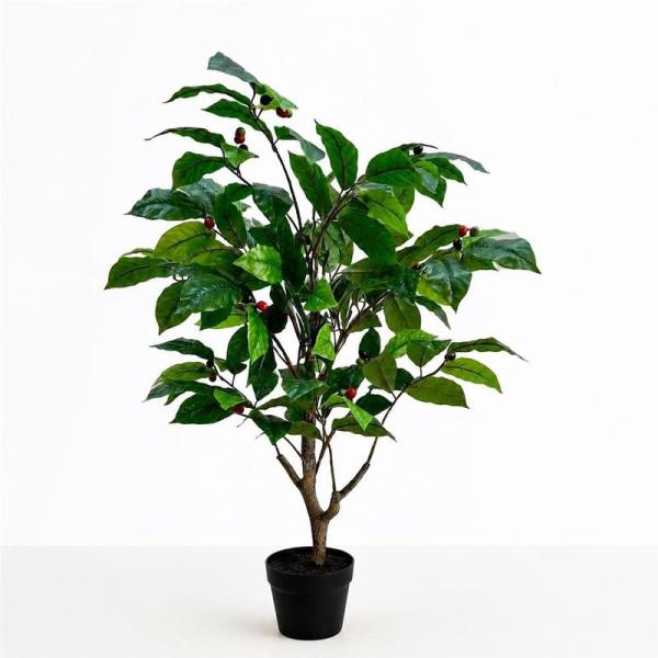 人工観葉植物 コーヒーの木 フェイクツリー 90cm 5本枝 鉢植え 室内用 本物そっくり リアル 水やり不要 枯れない お手入れ簡単 幹