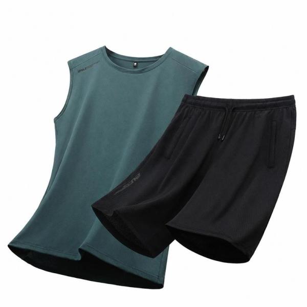 スポーツウェア メンズ 上下セット ノースリーブ ハーフパンツ セットアップ 夏 吸汗速乾 接触冷感 通気性 メッシュ ドライ 涼しい