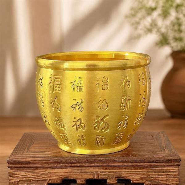 聚宝盆 風水 置物 招財 百福 銅鉢 真鍮製 五帝銭 元宝 セット 開運 財運アップ 商売繁盛 浄化 縁起物 玄関 リビング 店舗