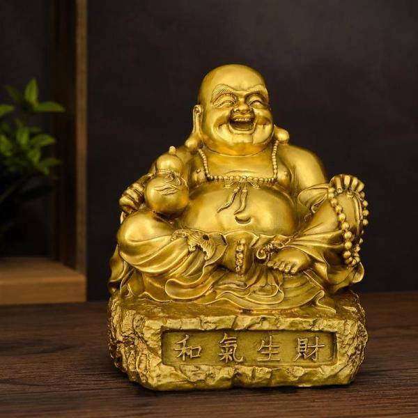 布袋様 置物 弥勒菩薩 招財 七福神 風水 銅製 開運 縁起物 商売繁盛 金運アップ 家庭円満 厄除け 魔除け オブジェ 玄関 卓上 笑顔