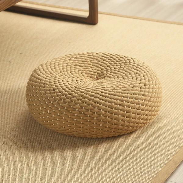 プフ クッション フロアクッション 座布団 おしゃれ 丸型 厚手 コットンロープ 手編み ニット スツール オットマン 足置き 北欧 円形