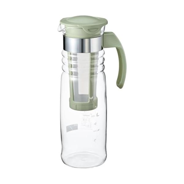 HARIO(ハリオ)かご網付き水出し茶ポット 実用容量1200ml スモーキーグリーン 耐熱ガラス製 熱湯・食洗器OK 冷水筒 日本製 HCC-12-SG