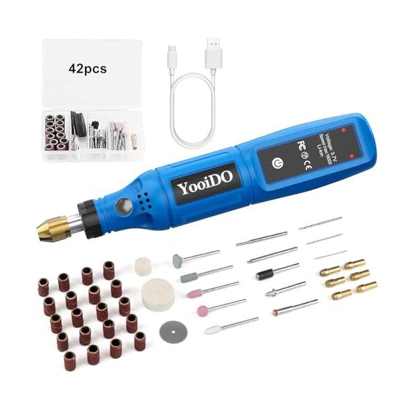 YooiDO ミニルーター リューター 42PCS付属品 ルーター工具 16000RPM高速回転 照明ライト TYPE-C充電式 DIY軽作業