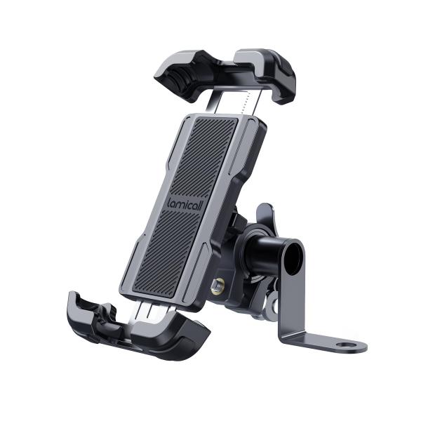 バイク スマホホルダー スタンド : Lamicall 片手操作 オートバイ ワンタッチ スマートフォンホルダー, ミラーマウント付き,バイク用 携