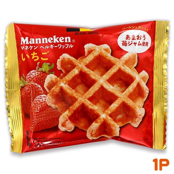 ベルギーの伝統製法と厳選素材を使用したマネケンのいちごワッフルいちごの広がるワッフル甘さと酸味のバランスが良く、果肉感のある福岡県産あまおう苺ジャムを使用。更にいちご顆粒で甘酸っぱさをプラスしました。いちごの甘さと程よい酸味が広がるワッフル...