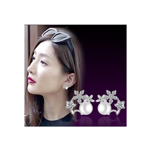 ピアス 金属アレルギー対応 つけっぱなし 18k アレルギー対応 レディース シルバー925 花 フラワー パール 両耳 2点