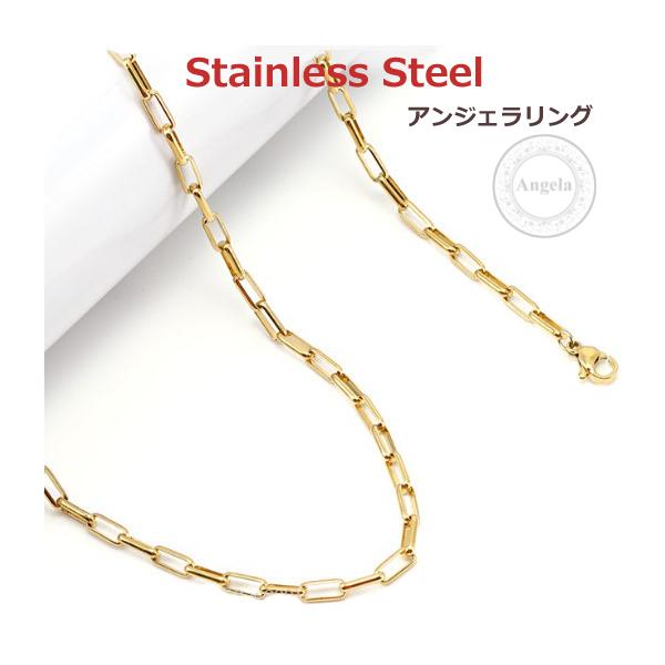 ネックレス アレルギー対応 レディース 18K ステンレス ペーパークリップ イエローゴールド スクエアチェーン 四角