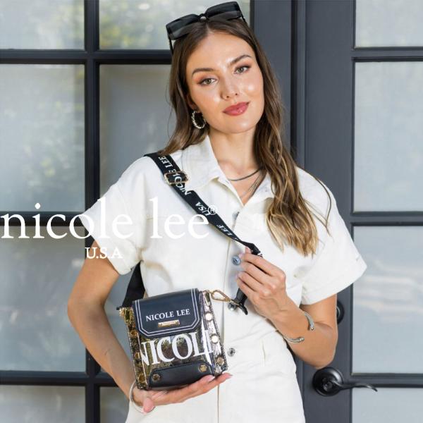 新作 AW NICOLE LEE ニコールリー P16791 レディース ニコルリー 大人リッチ 英字柄 メタルシルバー ロゴジャガードショルダー ミニバッグ ビッグロゴ 公式 2WAY ブロンズメタリック ビーガンレザー Millie gun l bag 仕切り クールスタッズ Nicole Lee（ニコールリー） P16791 レディース ニコルリー 英字柄
