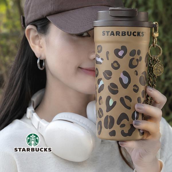 2026新ブランド！保証付 返品OK 海外限定 Starbucks ヒョウ柄 レオパード柄 ステンレスタンブラー 480ml チェーンチャーム付き スターバックス 2WAY ストロー