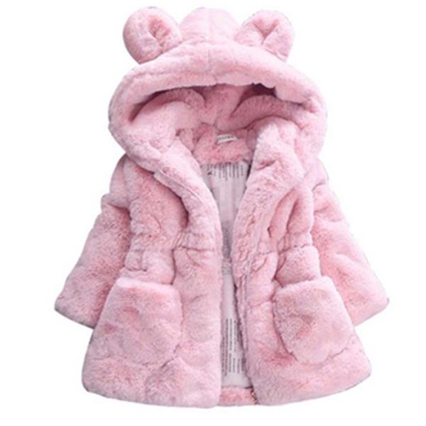 5500円以上送料無料！キッズ ベビー 園児 幼児 小学生 うさみみ ベビー服 ぬいぐるみコート ジャケット 女の子 フワフワ  アウター女の子 可愛い キュート オシャレ モコモコ エコファー フード 【サイズ・カラー】80cm / 着丈...