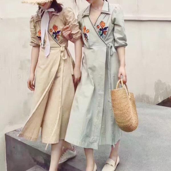 美品　Rouje PARIS 花柄デザインワンピース　パフスリーブ　ラップ angelique-lab_2017ss-rapdress