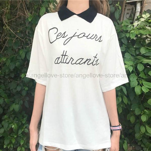 人気 Tシャツ ゆるtシャツ ゆるカットソー 襟付き 英字 半袖 黒 白 Buyee Buyee Japanese Proxy Service Buy From Japan Bot Online