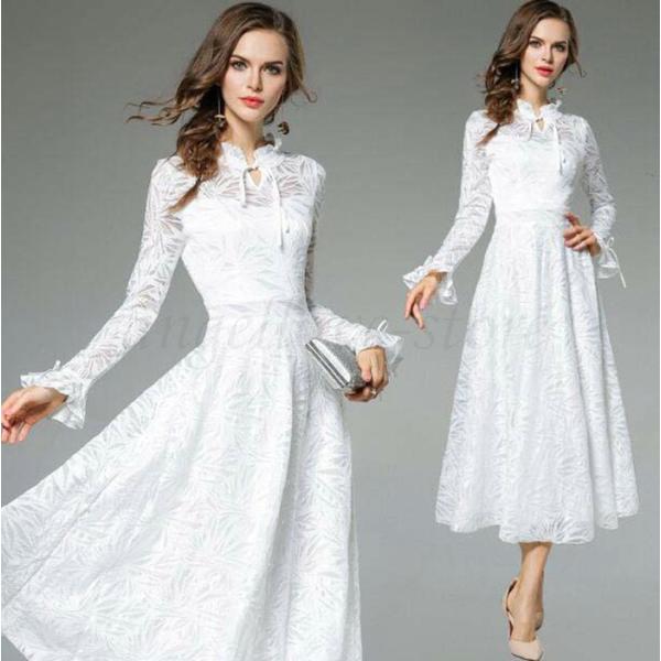 パーティードレス ミモレ丈 白 ドレス 二次会 花嫁 ハイネック ワンピース ドレス 刺繍 ワンピース ミモレ丈 Jfjxio 富士研磨 通販 Yahoo ショッピング