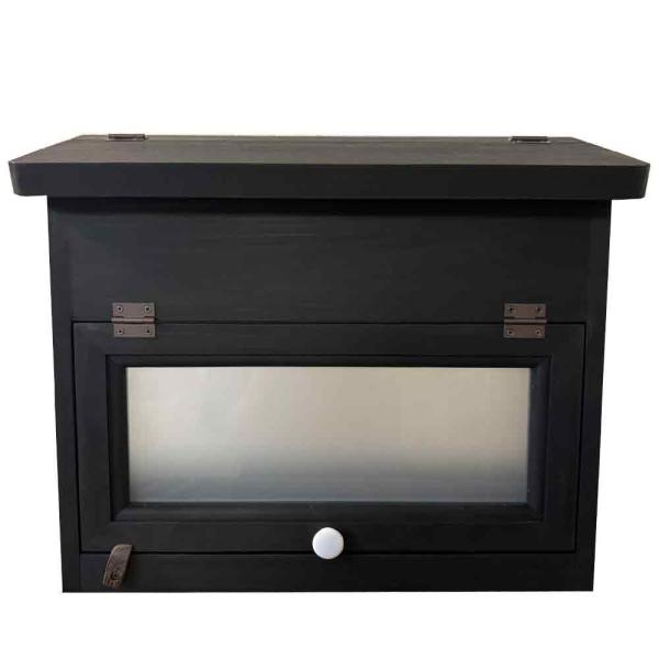 室内側郵便受け ブラックステイン ポスト横型 37×14×30cm すりガラス フラットタイプ 投函口なし 木製 ひのき ハンドメイド 受注製作