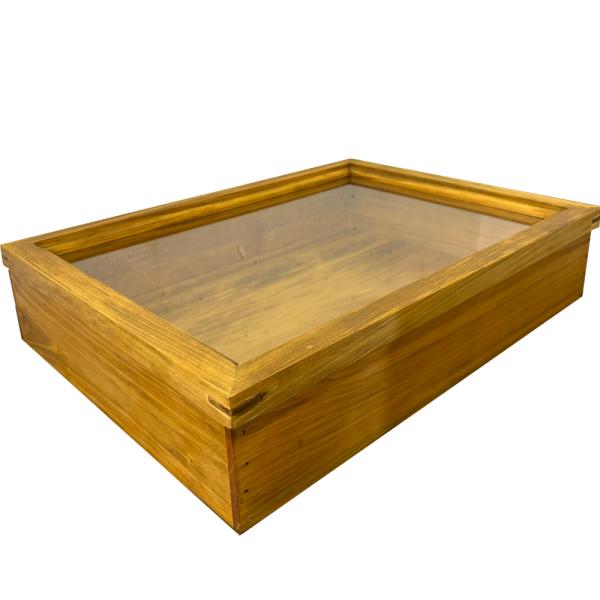 コレクションケース アクセサリーケース アンティークブラウン 透明ガラス 41×30×9cm つまみなし 木製 ひのき ハンドメイド 受注製作